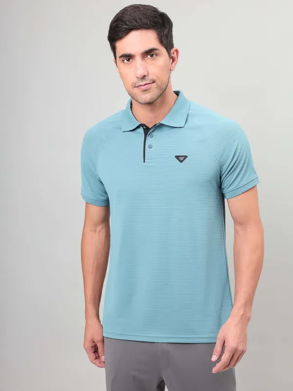 Men Self Design Slim Fit Polo T-shirt with MATPIQ