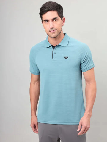 Men Self Design Slim Fit Polo T-shirt with MATPIQ