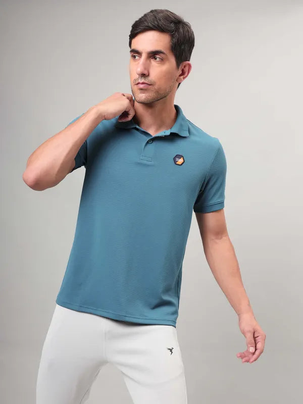 Men Self Design Slim Fit Polo T-shirt with MATPIQ