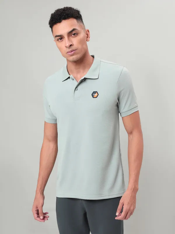 Men Self Design Slim Fit Polo T-shirt with MATPIQ