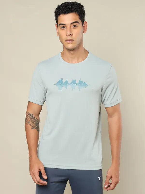 Men Printed Regular Fit Crew Neck T-shirt with TECHNO COOL+