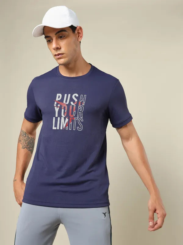 Men Printed Regular Fit Crew Neck T-shirt with TECHNO COOL+