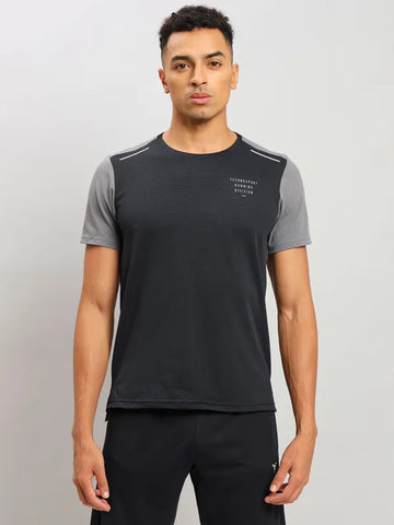 Men Solid Slim Fit Crew Neck T-shirt with ELASTO PLUS
