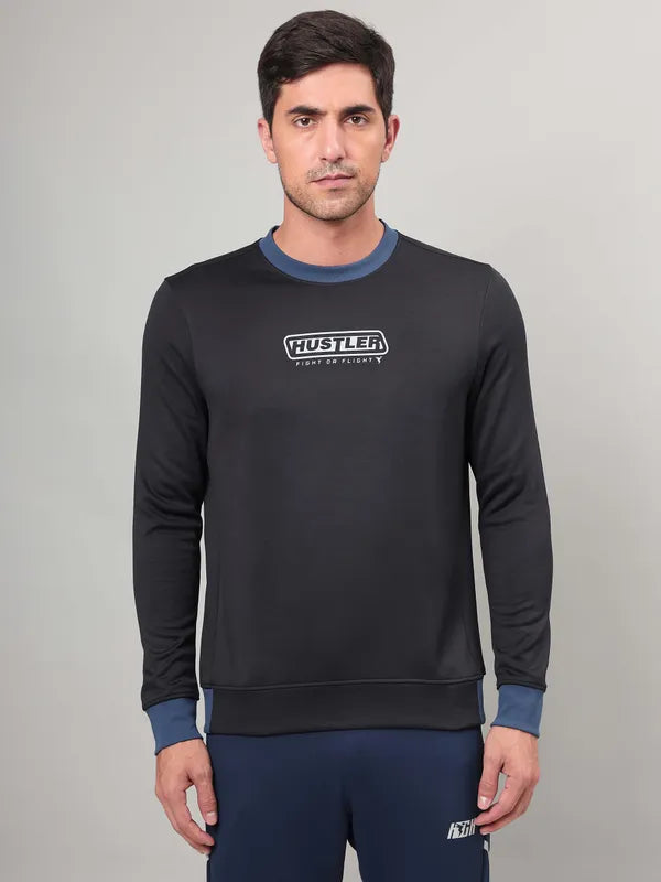 Men Printed Slim Fit Crew Neck Sweatshirt with TECHNO WARM+