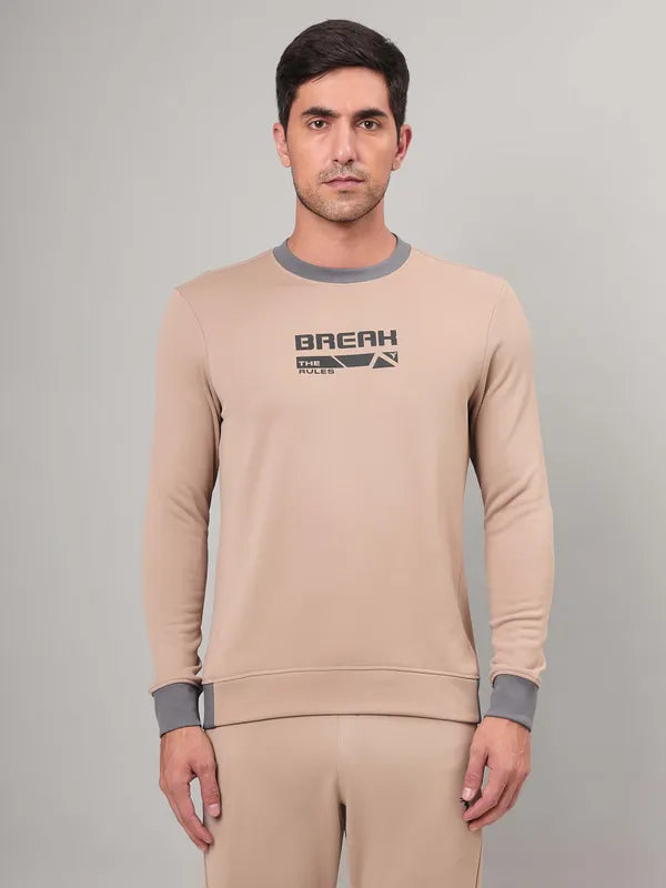 Men Printed Slim Fit Crew Neck Sweatshirt with TECHNO WARM+