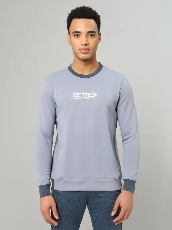 Men Printed Slim Fit Crew Neck Sweatshirt with TECHNO WARM+
