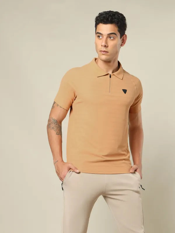 Men Self Design Regular Fit Polo T-shirt with MATPIQ