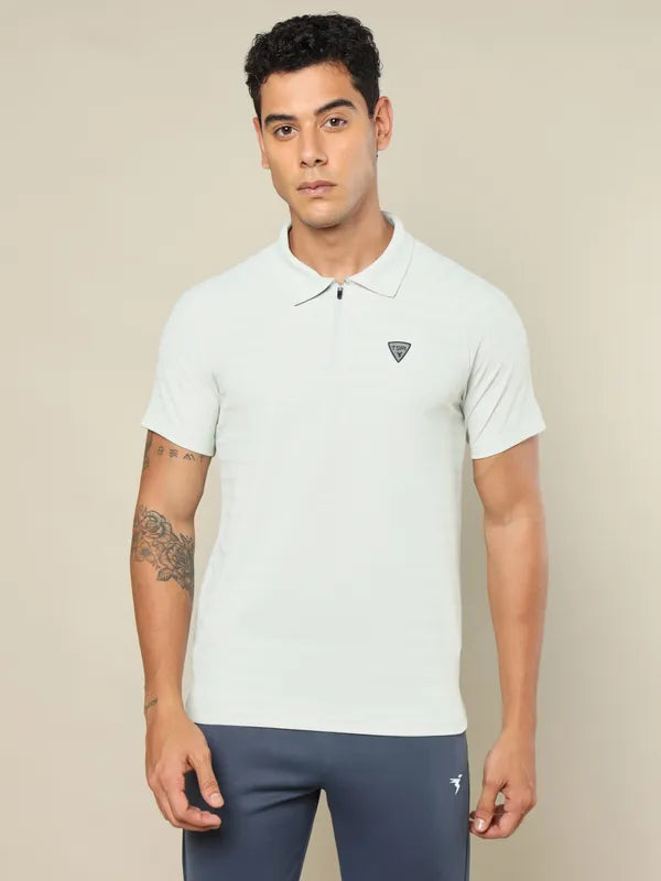 Men Self Design Regular Fit Polo T-shirt with MATPIQ