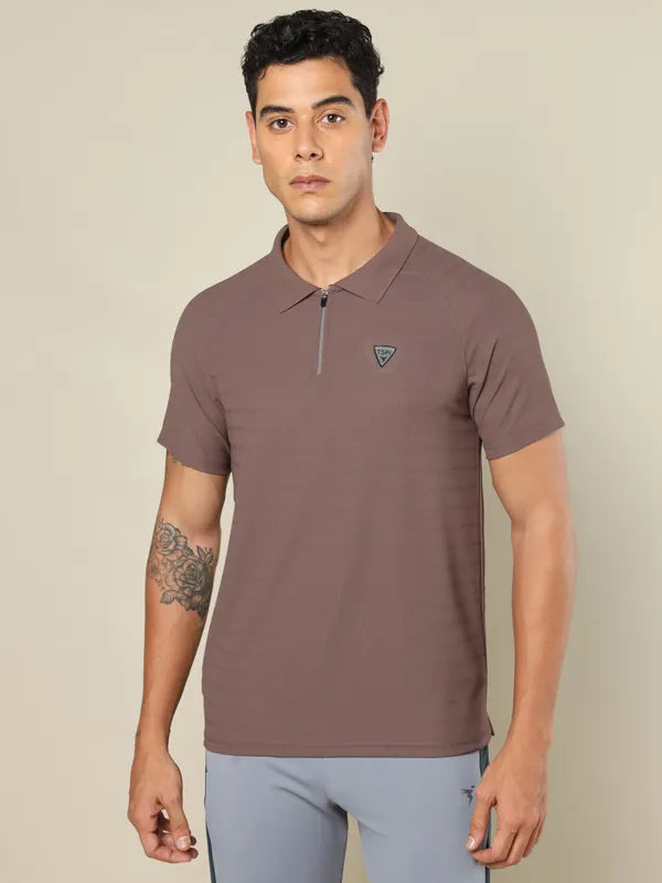 Men Self Design Regular Fit Polo T-shirt with MATPIQ
