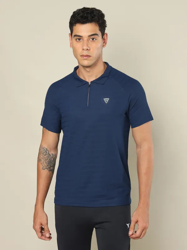 Men Self Design Regular Fit Polo T-shirt with MATPIQ