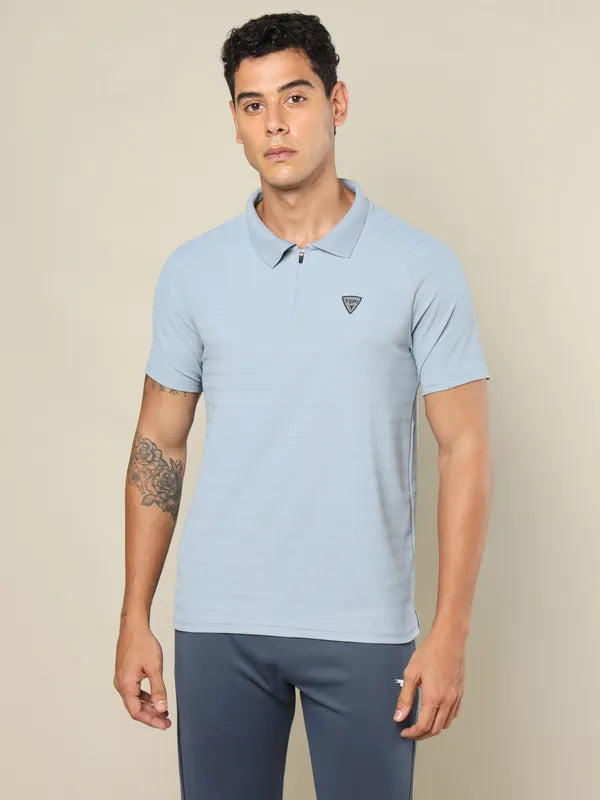 Men Self Design Regular Fit Polo T-shirt with MATPIQ