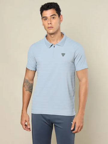 Men Self Design Regular Fit Polo T-shirt with MATPIQ