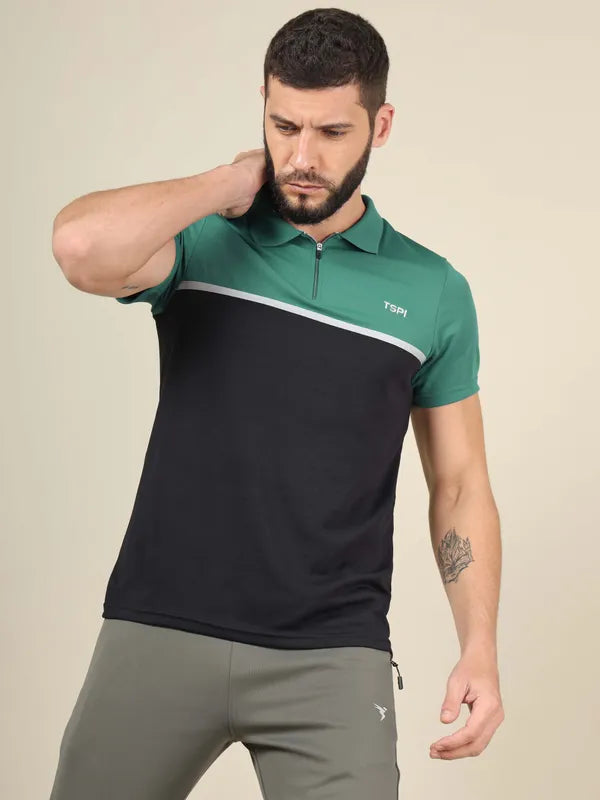Men Colorblock Slim Fit Polo T-shirt with TECHNO COOL+