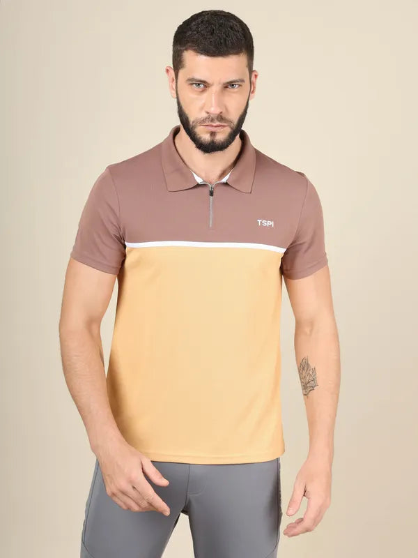 Men Colorblock Slim Fit Polo T-shirt with TECHNO COOL+