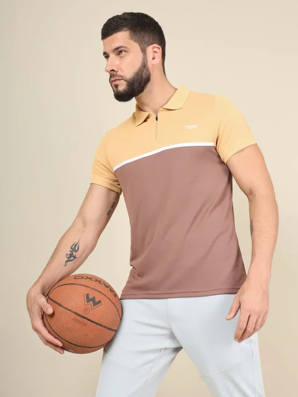 Men Colorblock Slim Fit Polo T-shirt with TECHNO COOL+