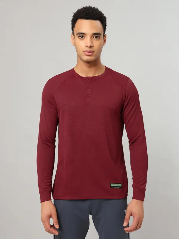 Men Self Design Slim Fit Henley Neck T-shirt with MATPIQ