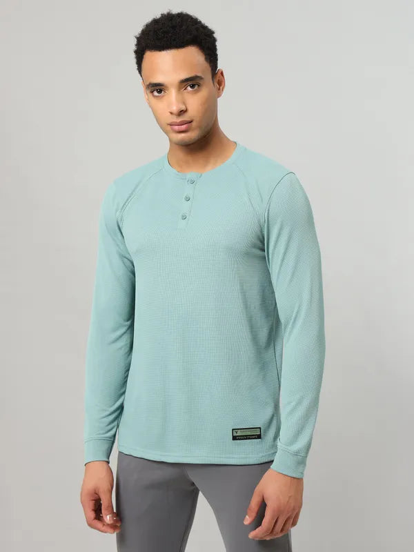 Men Slim Fit Henley Neck T-shirt with Matpiq