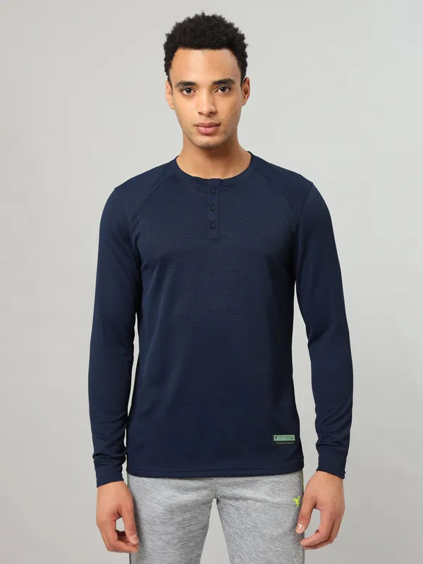 Men Self Design Slim Fit Henley Neck T-shirt with MATPIQ