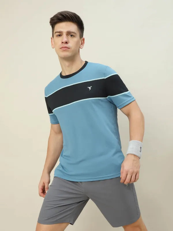 Men Colorblock Slim Fit Crew Neck T-shirt with TECHNO COOL+