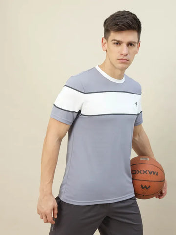 Men Colorblock Slim Fit Crew Neck T-shirt with TECHNO COOL+