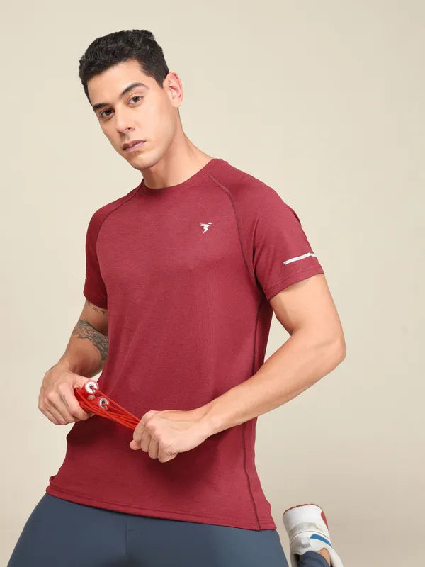 Men Melange Slim Fit Crew Neck T-shirt with DOUBLECOOL