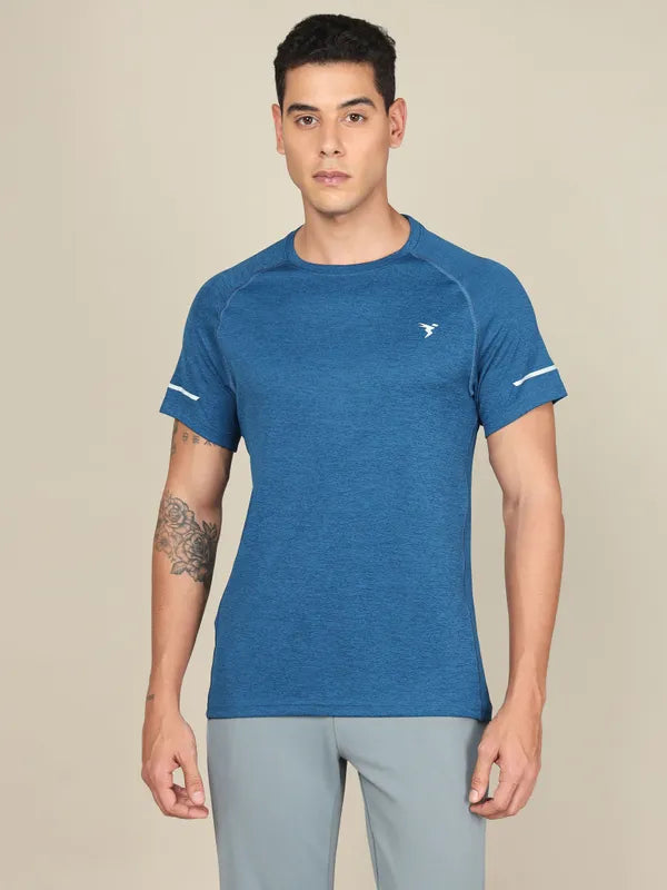 Men Melange Slim Fit Crew Neck T-shirt with DOUBLECOOL