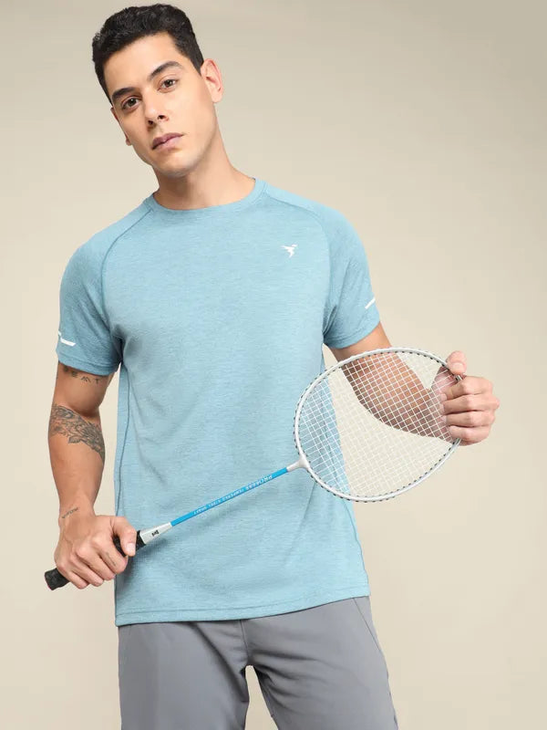 Men Melange Slim Fit Crew Neck T-shirt with DOUBLECOOL