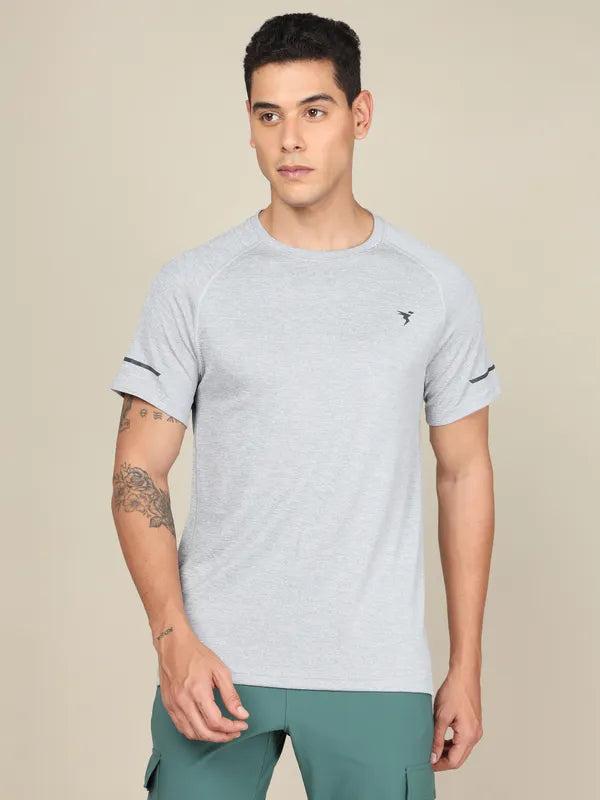Men Melange Slim Fit Crew Neck T-shirt with DOUBLECOOL
