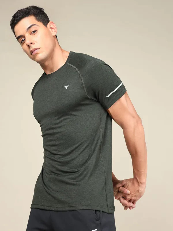 Men Melange Slim Fit Crew Neck T-shirt with DOUBLECOOL