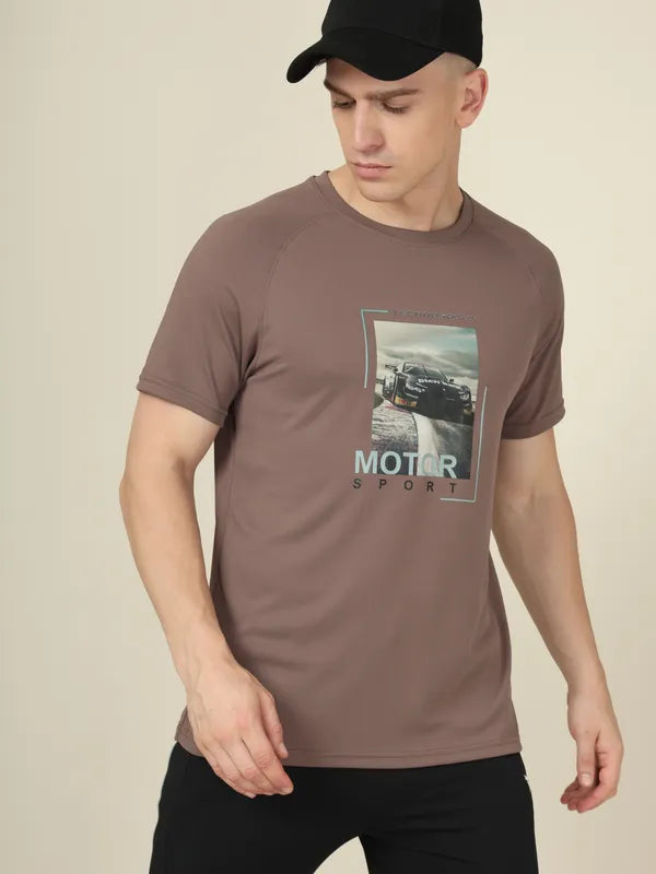 Men Graphic Printed Slim Fit Crew Neck T-shirt with TECHNO COOL+