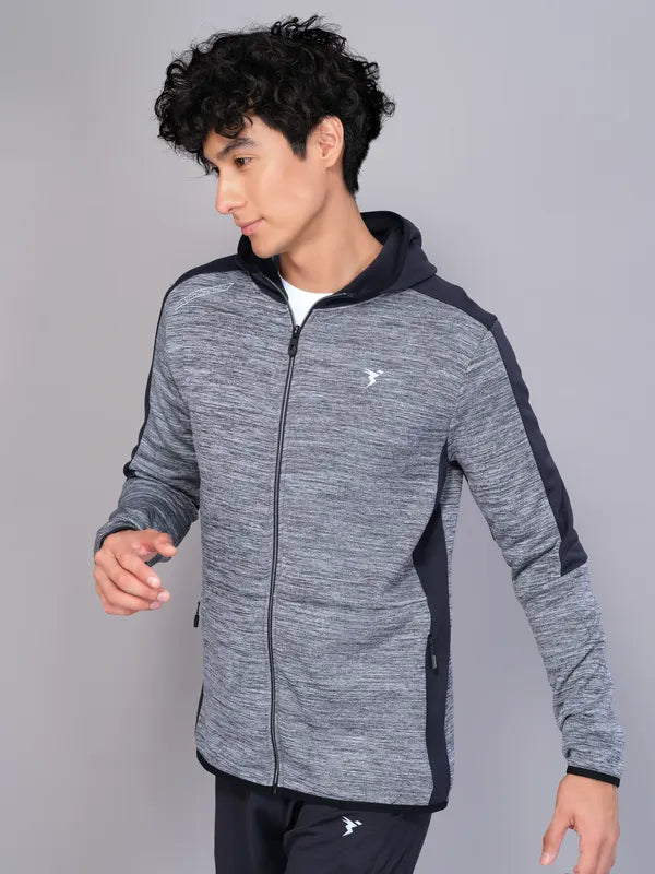 Men Melange Slim Fit Hooded Jacket with TECHNO WARM+