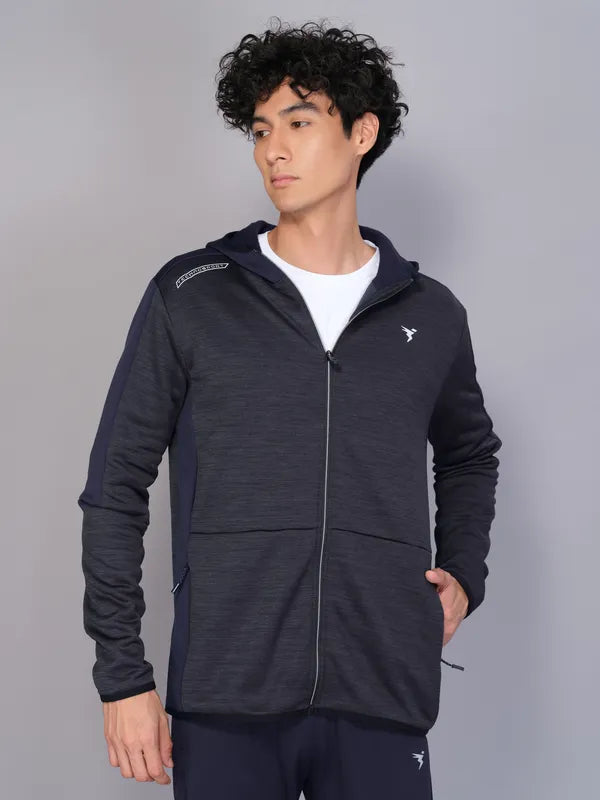 Men Melange Slim Fit Hooded Jacket with TECHNO WARM+