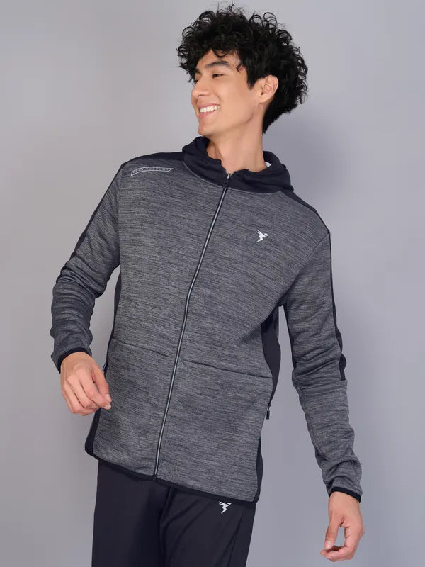 Men Melange Slim Fit Hooded Jacket with TECHNO WARM+