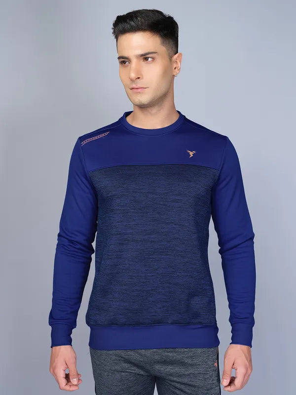Men Melange Slim Fit Crew Neck Sweatshirt with TECHNO WARM+