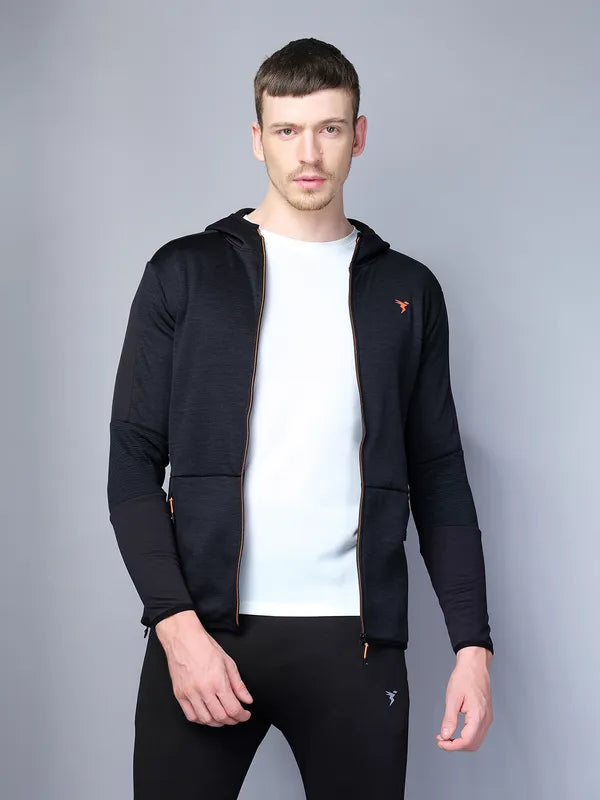Men Melange Slim Fit Hooded Jacket with TECHNO WARM+