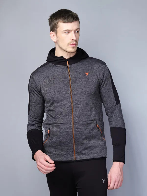 Men Melange Slim Fit Hooded Jacket with TECHNO WARM+