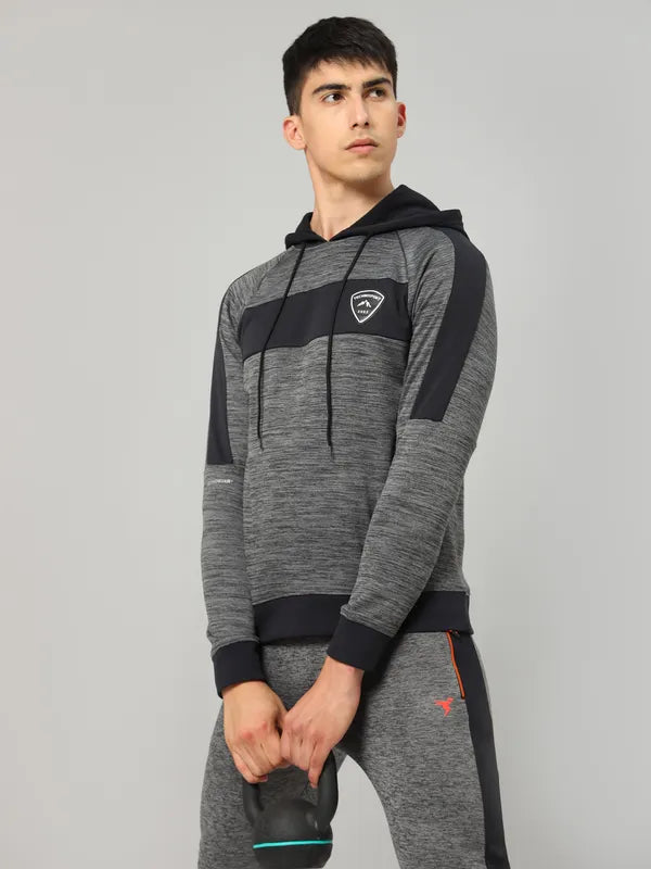 Men Melange Slim Fit Hooded sweatshirt with TECHNO GUARD
