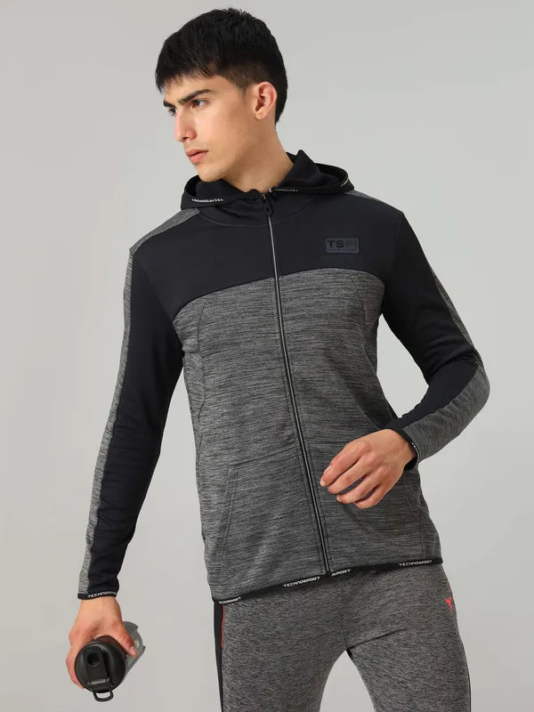 Men Melange Slim Fit Hooded Jacket with TECHNOLITE