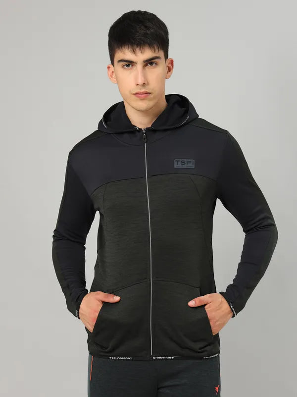 Men Melange Slim Fit Hooded Jacket with TECHNOLITE