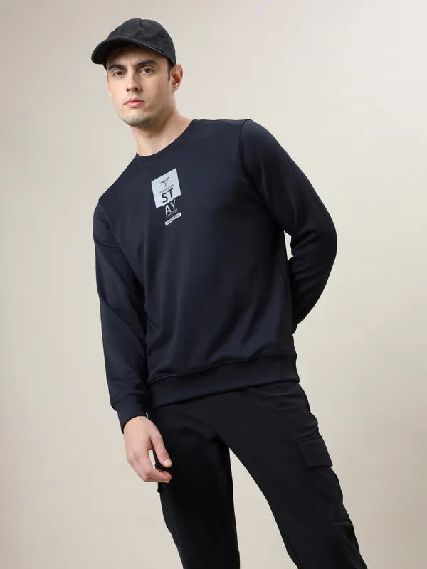 Men Printed Slim Fit Crew Neck Sweatshirt with ELASTO PLUS