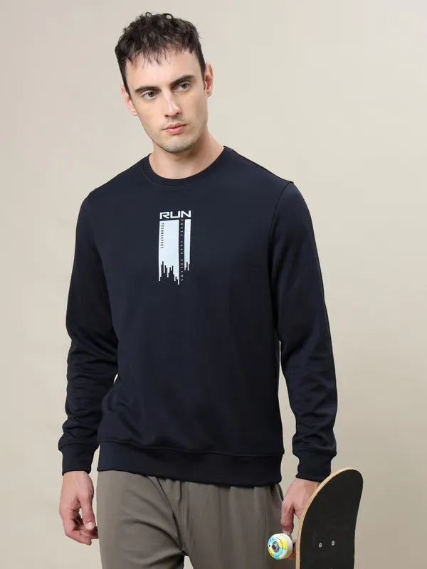 Men Printed Slim Fit Crew Neck Sweatshirt with ELASTO PLUS