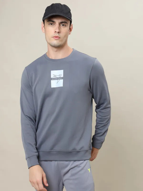 Men Printed Slim Fit Crew Neck Sweatshirt with ELASTO PLUS