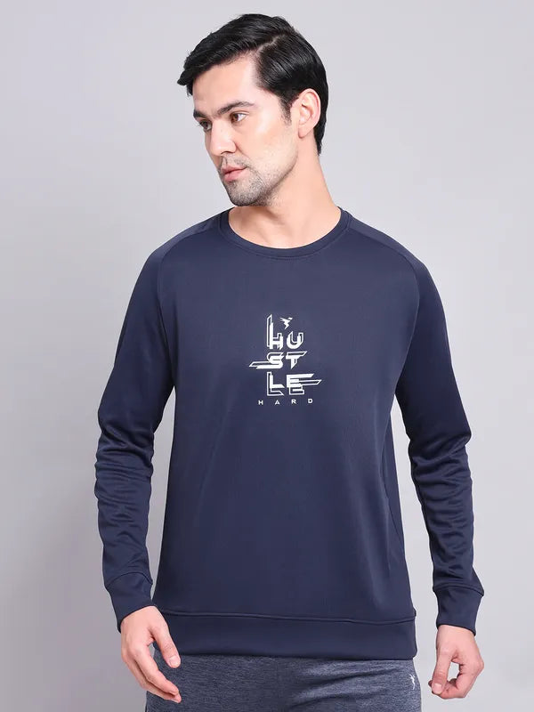 Men Printed Slim Fit Crew Neck Sweatshirt with ELASTO PLUS