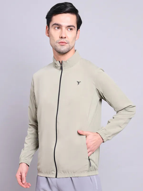 Men Solid Slim Fit Mock Neck Jacket with TECHNOLITE