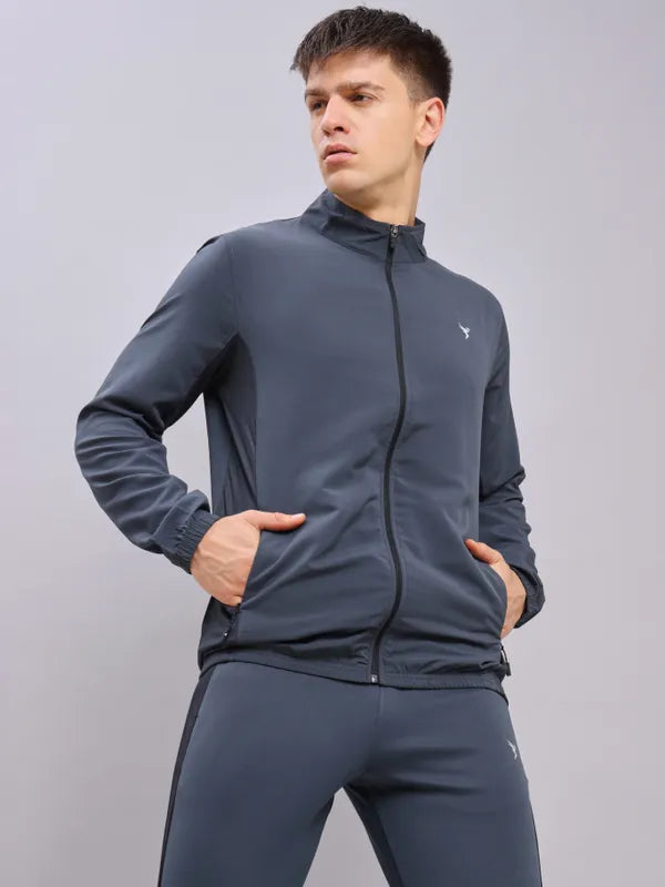 Men Solid Slim Fit Mock Neck Jacket with TECHNOLITE