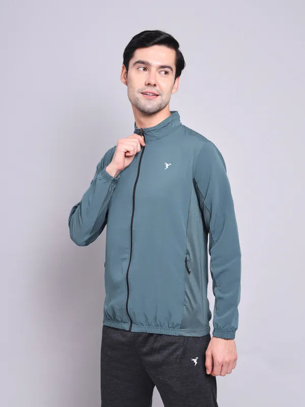 Men Solid Slim Fit Mock Neck Jacket with TECHNOLITE