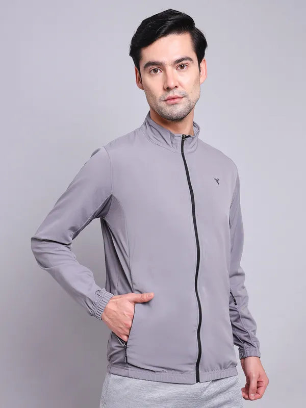 Men Solid Slim Fit Mock Neck Jacket with TECHNOLITE