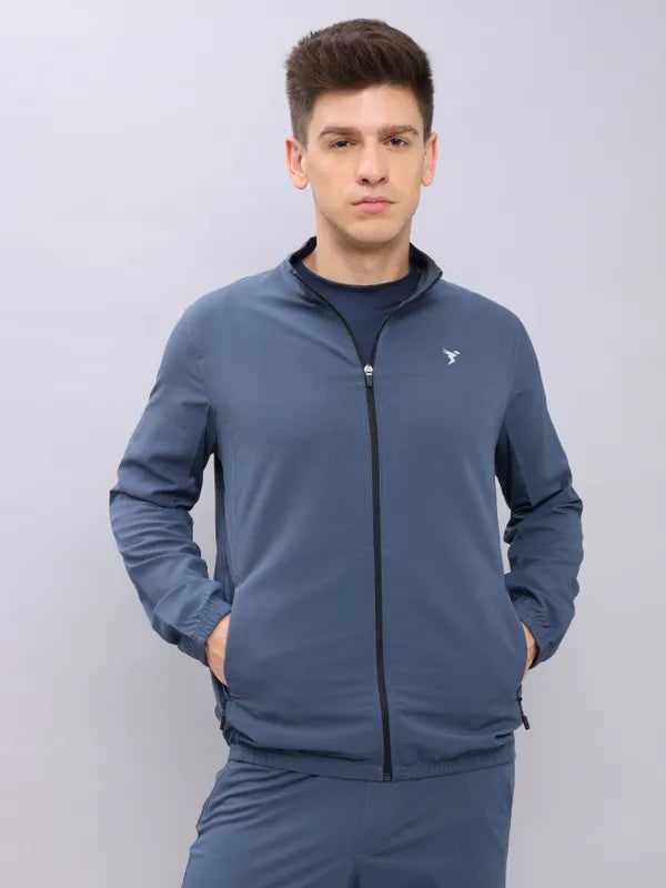 Men Solid Slim Fit Mock Neck Jacket with TECHNOLITE