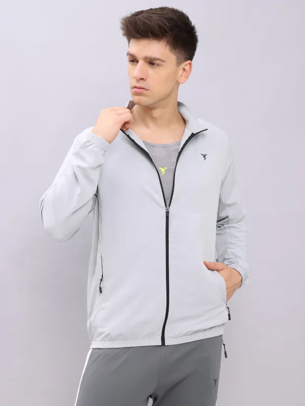 Men Solid Slim Fit Mock Neck Jacket with TECHNOLITE