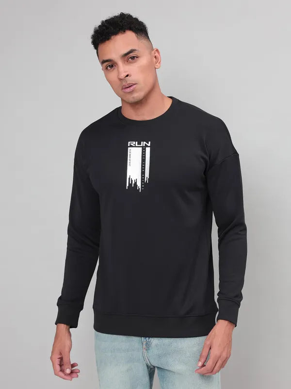 Men Printed Slim Fit Crew Neck Sweatshirt with ELASTO PLUS